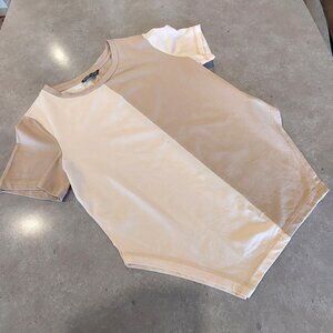 SHEIN Women's Color Block Short Sleeves T-Shirt w/Slant Cream/Tan - Size SML/M